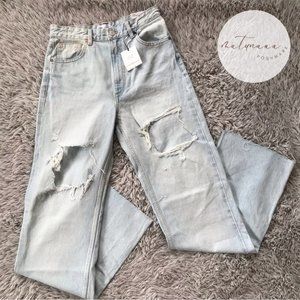 Zara Distressed High Rise Full Length Denim Jeans